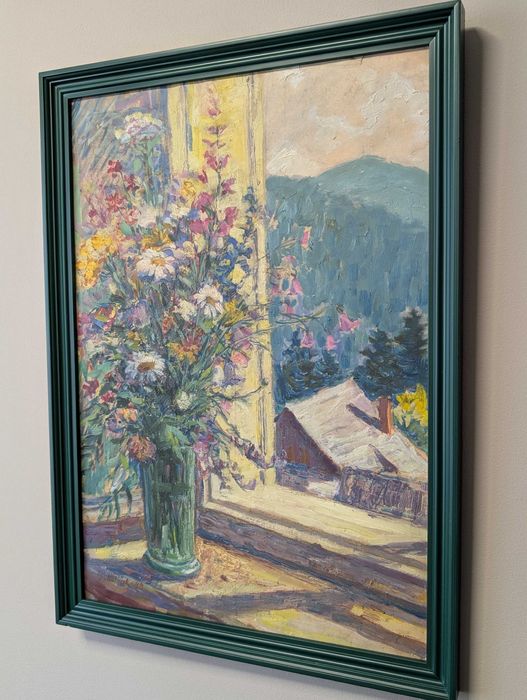 Tablou in tehnica ulei, flori, semnat si datat