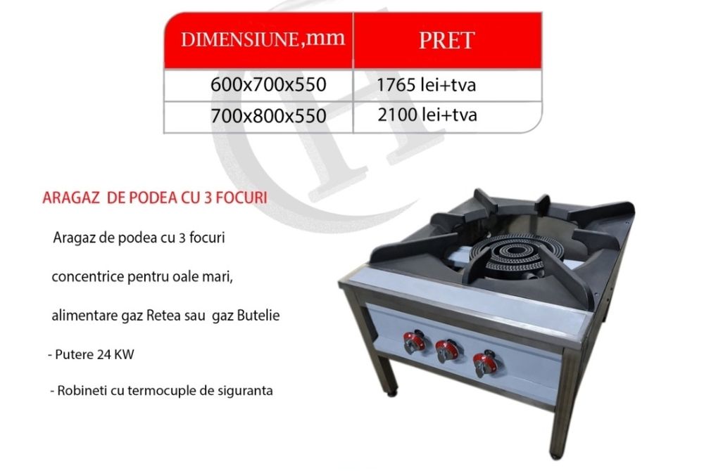ARAGAZ Inox de PODEA 2 Foc 3Foc / ARAGAZ PODEA 60x70x50h / 70x80x50h /