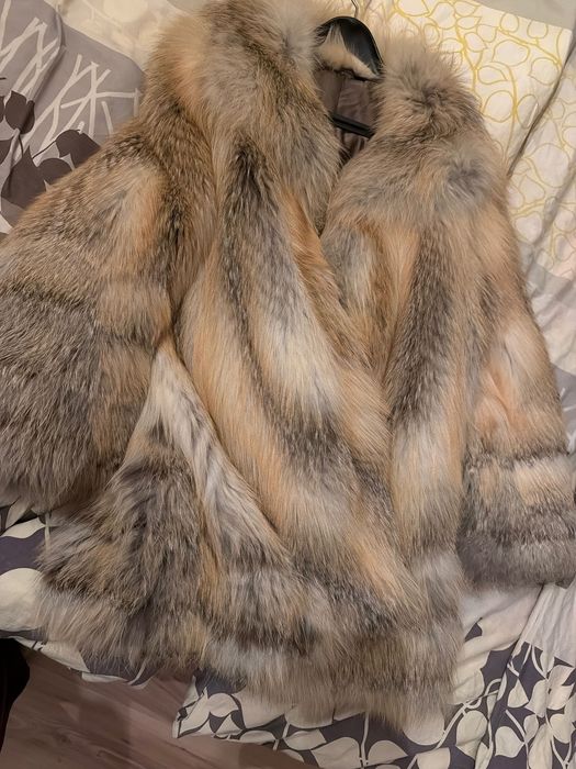 Палто с естествен косъм от лисица и подарък шал и шапка