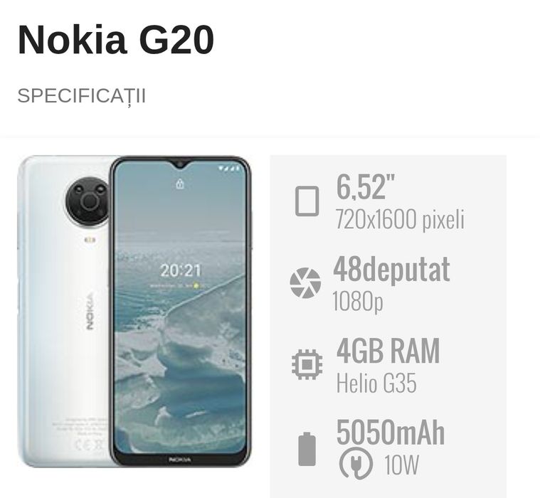 telefon NOKIA G20, 4GB/64GB, baterie 5050 mAh, Android 13