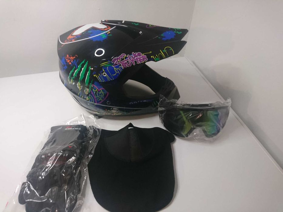 Set casca enduro+Ochelari+Manusi+Cagula