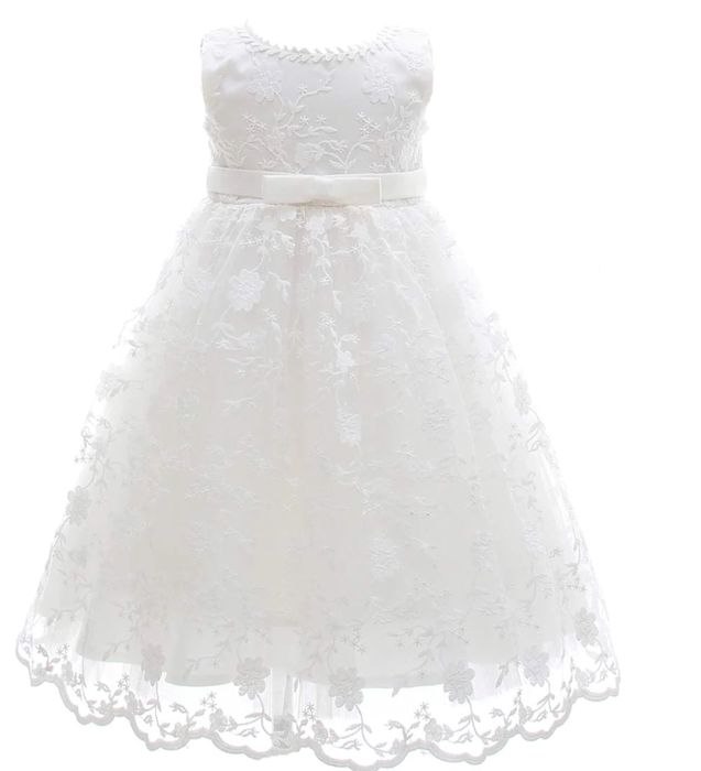 Бяла, детска рокля за официален повод, кръщене или сватба