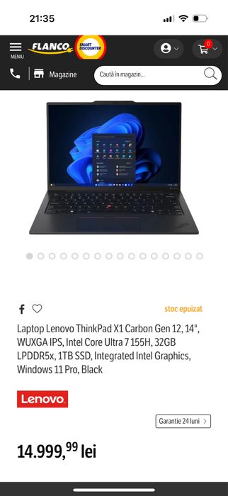 Laptop Lenovo ThinkPad X1 Carbon Gen 12 nou impecabil