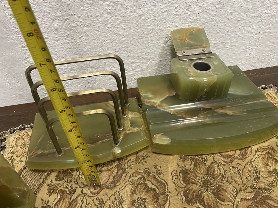 Винтидж италиански комплект от оникс стопери за книги с мастилница