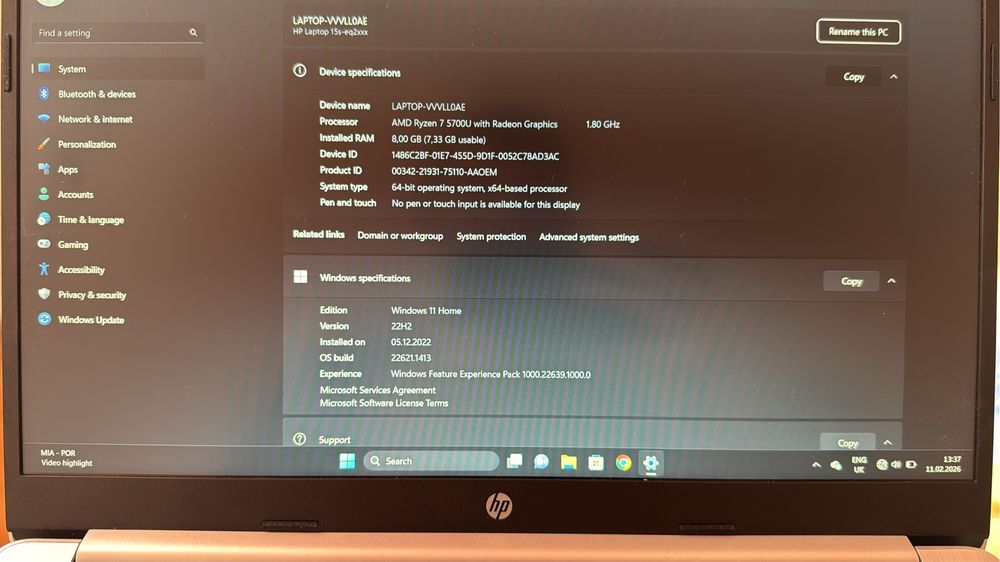 Laptop HP Ryzen 7   SSD NVMe 512GB   Windows 11