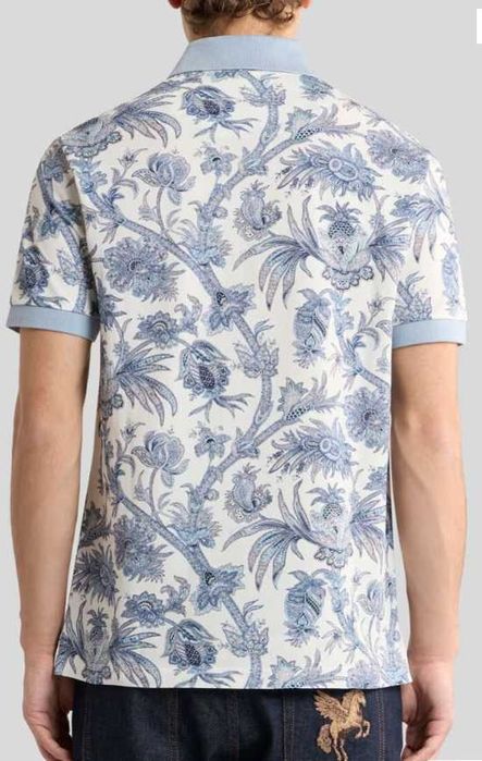 Tricou de lux 54 XXL polo ETRO Milano bumbac 100% motive Paisley alb albastru