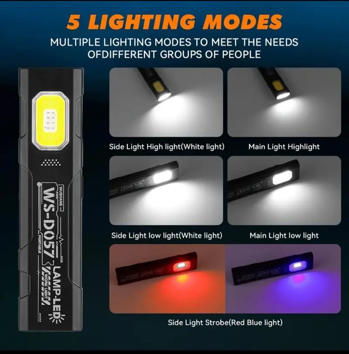 Продавам  USB  зареждащ  се лед фенер с 5 функции  за осветление