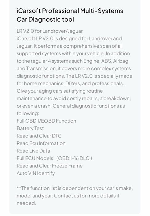 Диагностика iCarsoft  LR v2.0 за Land Rover Jaguar