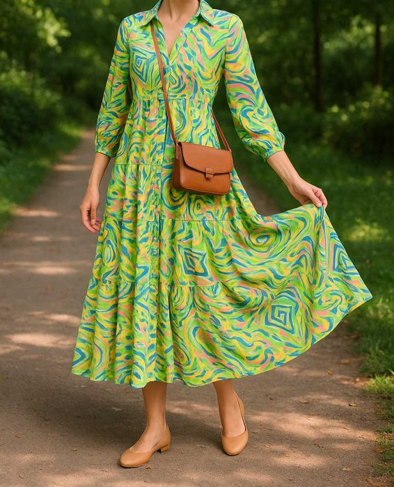 Rochie lungă, vaporoasă, cu vibe artistic, din bumbac subțire