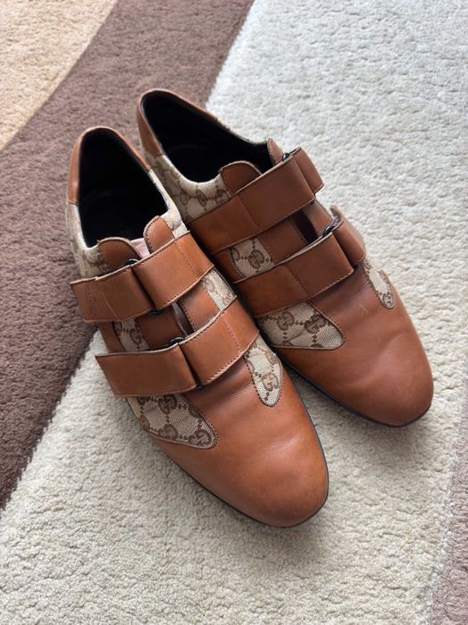 Papuci Gucci Made in Italy Guccissima Velcro Canvas Leather Marime 43