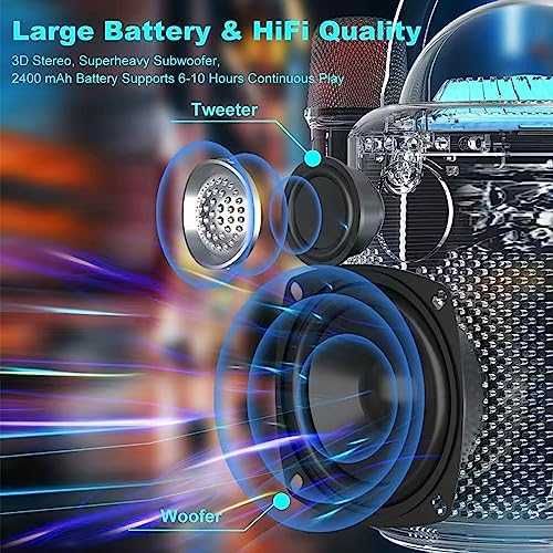 Bluetooth караоке машина два безжични микрофона мощен високоговорител