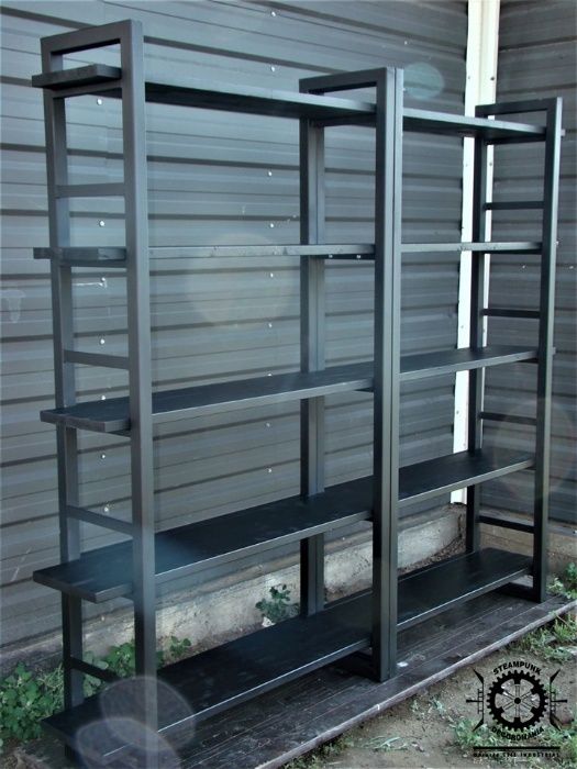 Raft stil industrial.Blat lemn natur. NEGRU MAT -mode 13