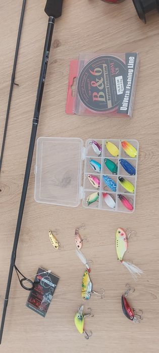 Оферта! Нов спининг к-т от карбонова въдица с макара влакно и примамки