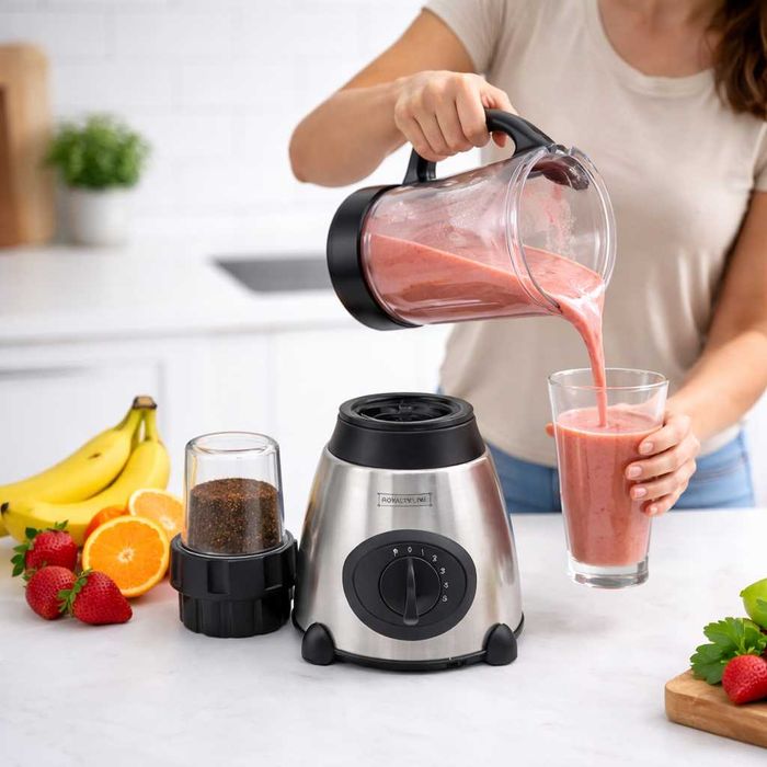 Blender Royalty Line 500W Bol Sticla 1.5L + Rasnita Cafea