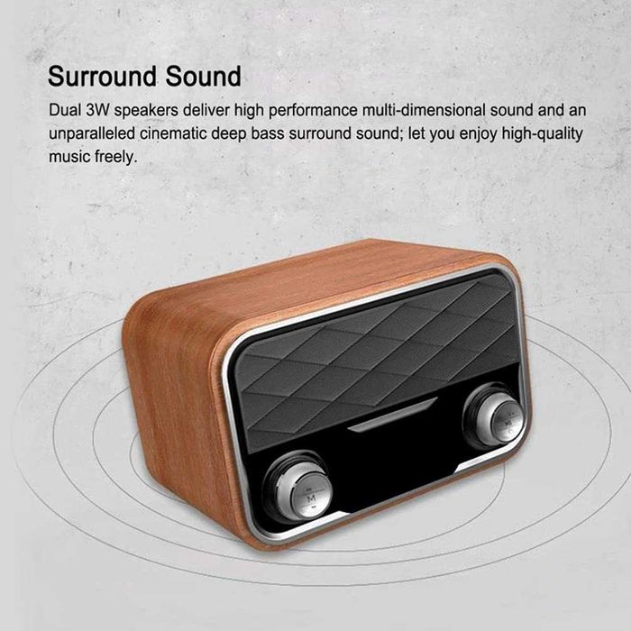 Radio portabil retro Bluetooth FM AUX difuzor wireless baterie 2000mAh