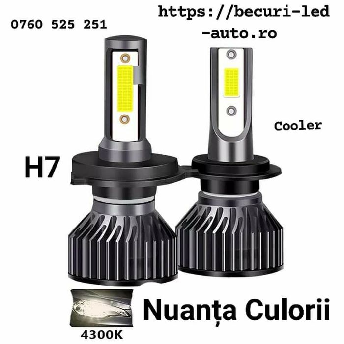 Set Două Becuri Led H7 (4300k/100W/20000Lm) Calitate Premium
