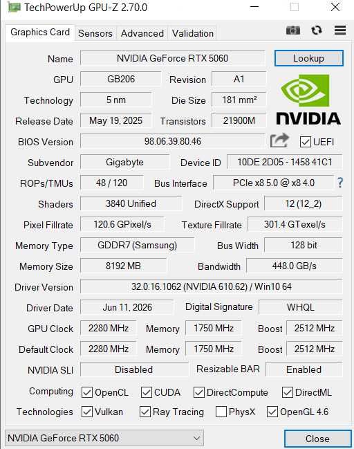 Vând Gigabyte RTX 5060 WINDFORCE MAX OC 8GB – Full box / Garanție