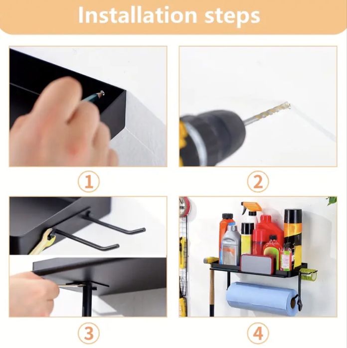 Стенен държач за работна (индустриална) хартия с рафт и подвижни куки