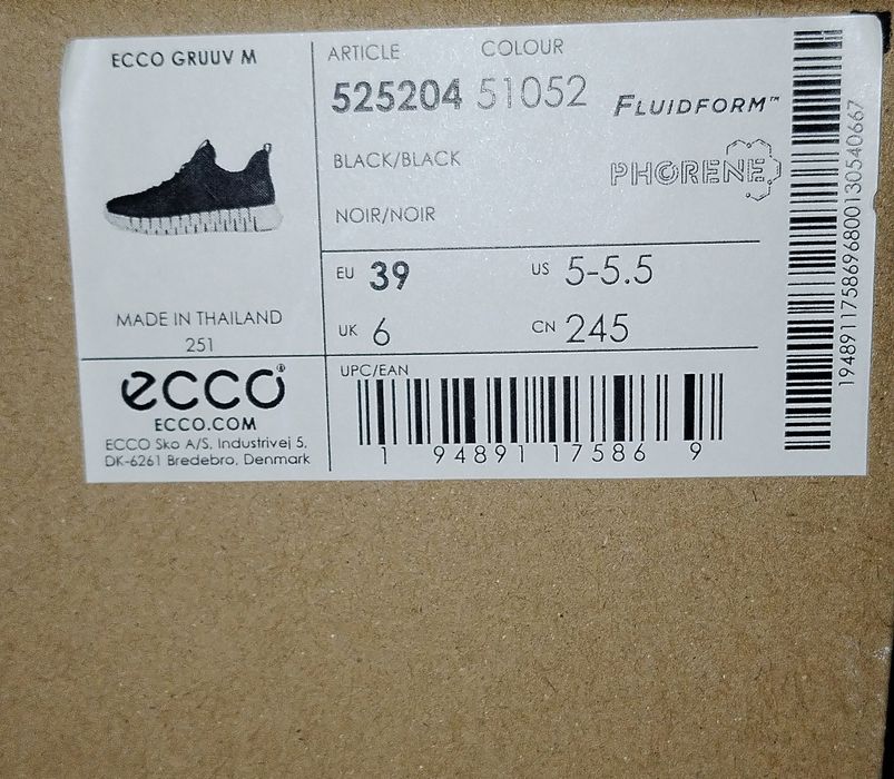 Pantofi barbati Ecco 39. Pielea naturala. Culoare neagra
