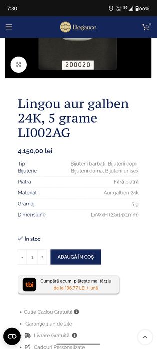 Lingou aur 5g Degussa, puritate 999.9 (aur de investiție).