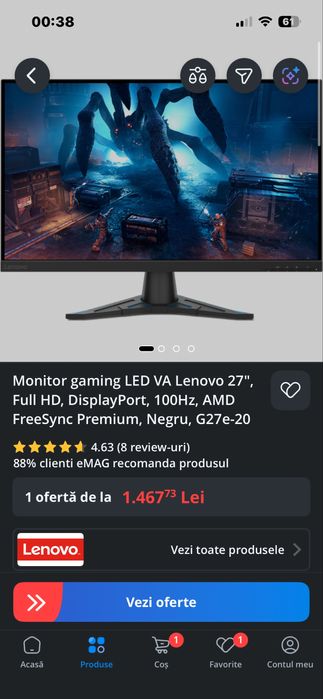 Monitor Gaming LED VA Lenovo