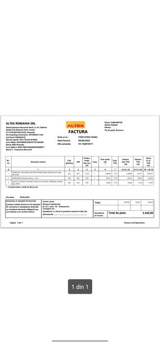 Trotinetă electrică MYRIA XT –stare excelentă – factura + garantie