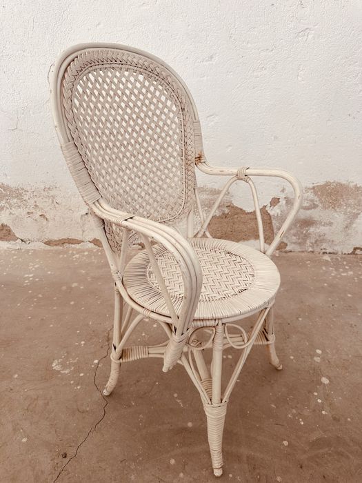Винтидж ратанов стол с подлакътници – естествен ратан, Boho / Colonial