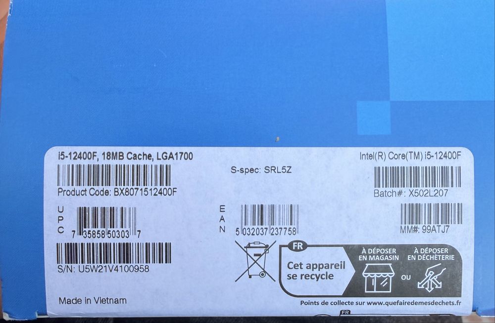 Intel Core i5-12400F 12th Gen LGA1700 — BOX