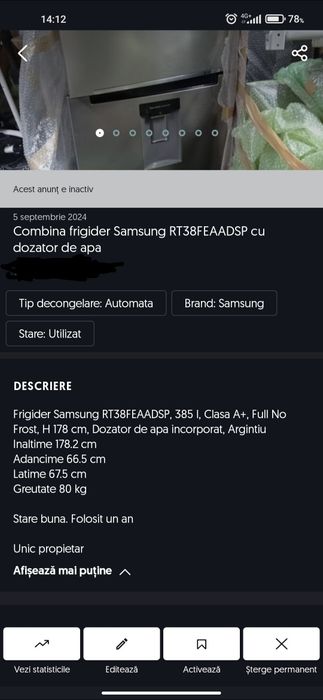 Frigider Combina Samsung RT38FEAADSP cu dozator apa