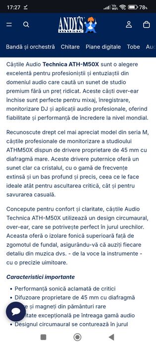 Casti Studiou Audio Technica ATH-M50X impecabile