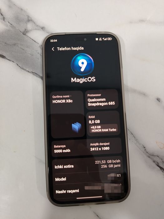 Honor x8c 256 8+8 honor ram turbo holati ideal