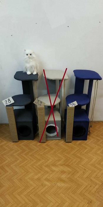 Нови 90см сглобени Котешки катерушки с къщичка – производител ОБЛЕН