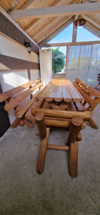 Masa rustica 3m+ o banca și 6 scaune