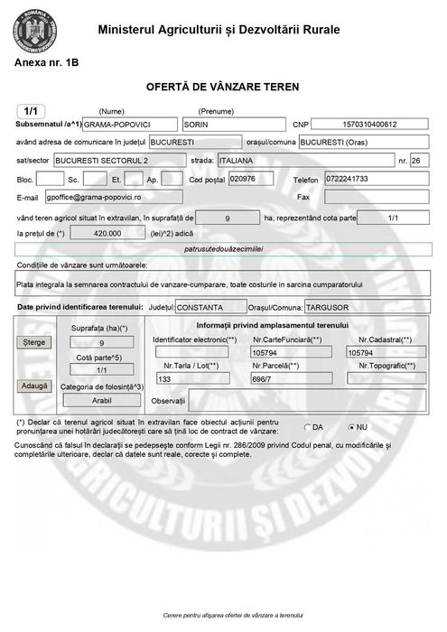 9 ha, agricol, extravilan, Targusor, Constanta, Contractul de arenda expira 31.12.2027