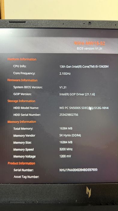 Acer Nitro V15 / core i5 -13 / Rtx 5050 /512gb ssd