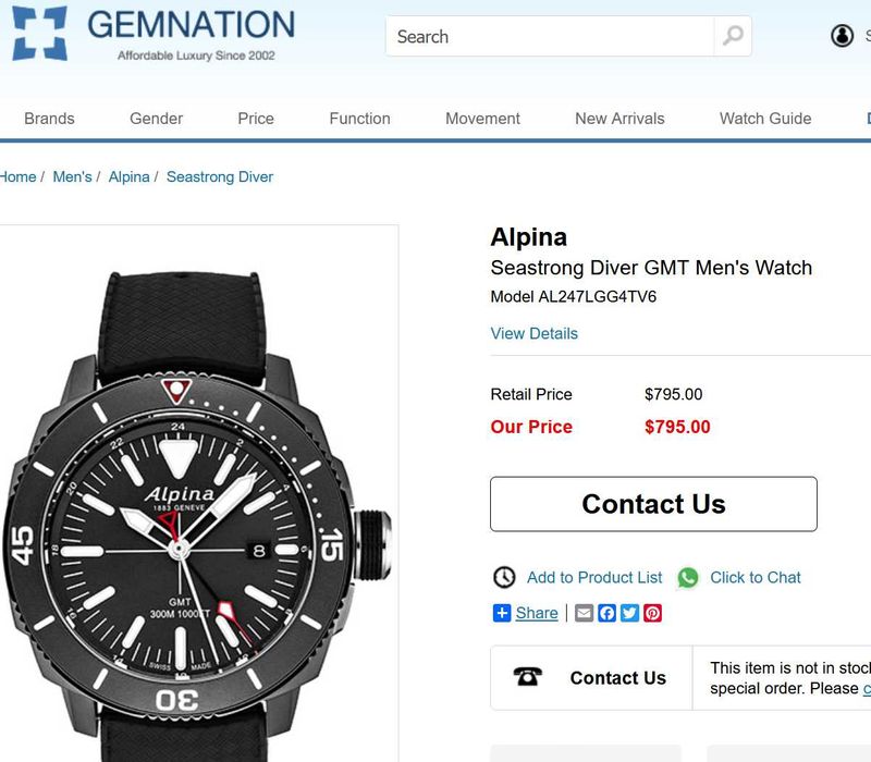 БАРТЕР Alpina Seastrong Diver GMT