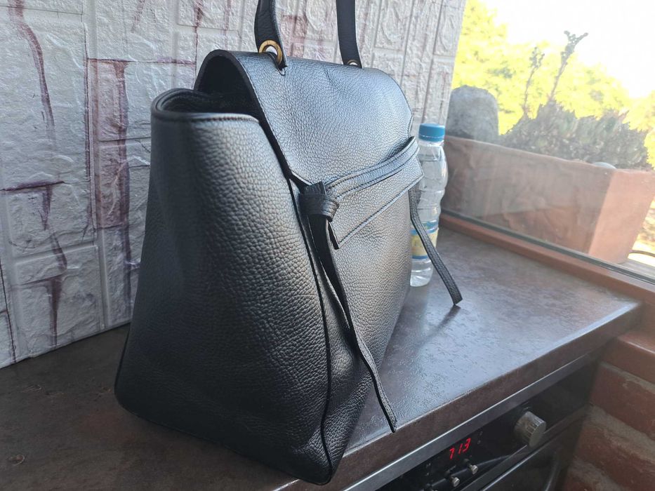 дамска чанта черна кожена -естествена кожа