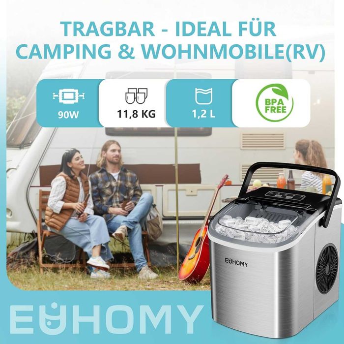Ледогенератор EUHOMY 12 kg/24 H, 9 Кубчета Лед за 6 Минути