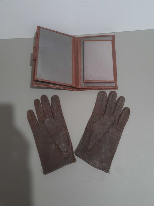 Set manusi piele dama si portofel piele naturala