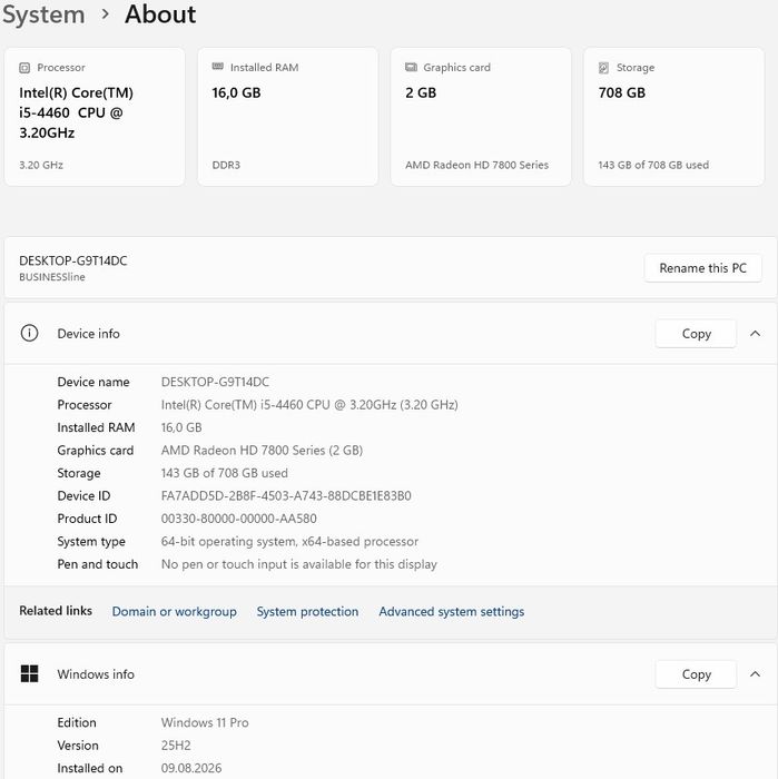 Unitate PC Asus i5 4460 3,2Ghz, 16GB, 120GB+640GB, Radeon HD 7870 2GB, Windows 11 Office 2024