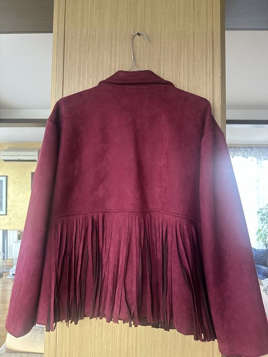 Велурено сако в бордо с ресни