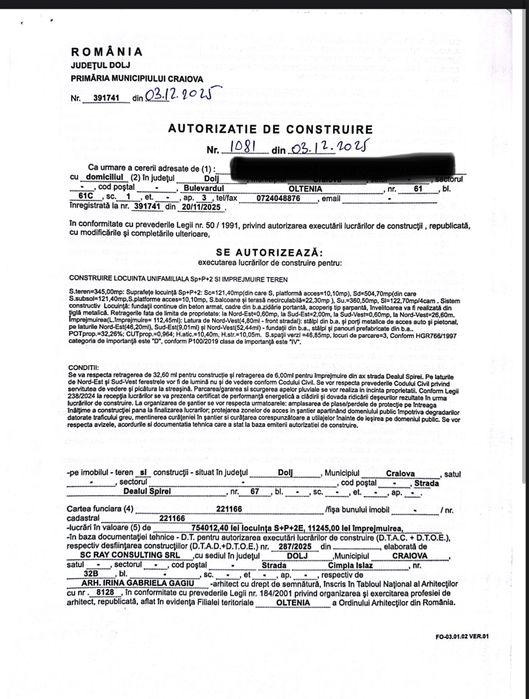 Vand teren plus autorizatie construire casa S+P+2