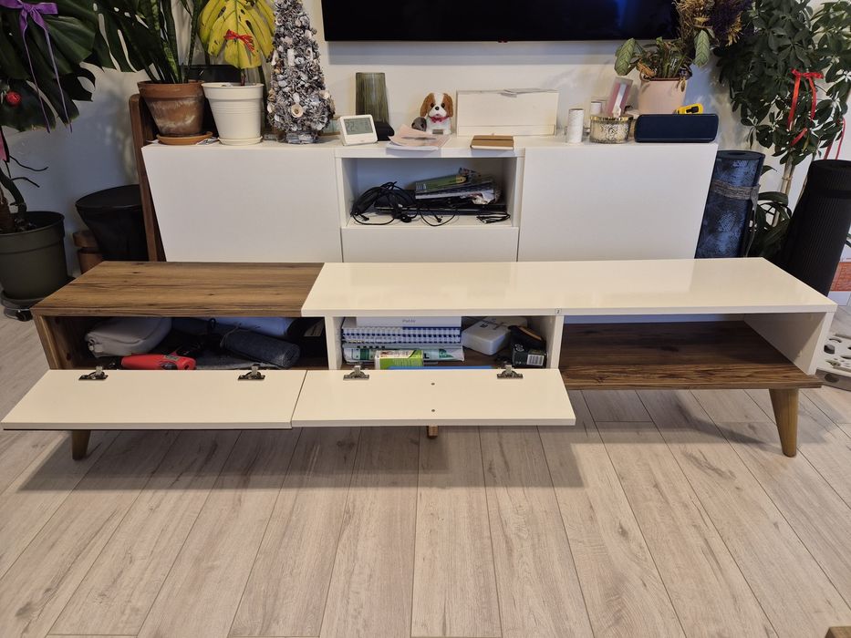 Comoda TV alb+lemn - stil scandinav