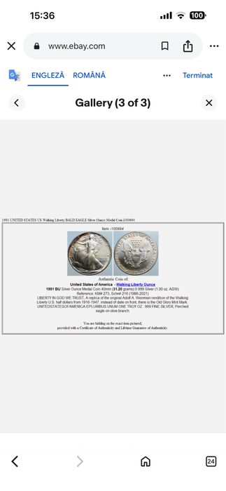 Argint masiv 999 united states 1991