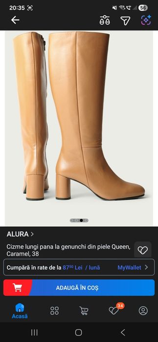 Cizme lungi până la genunchi din piele Queen, Caramel, mărimea 38