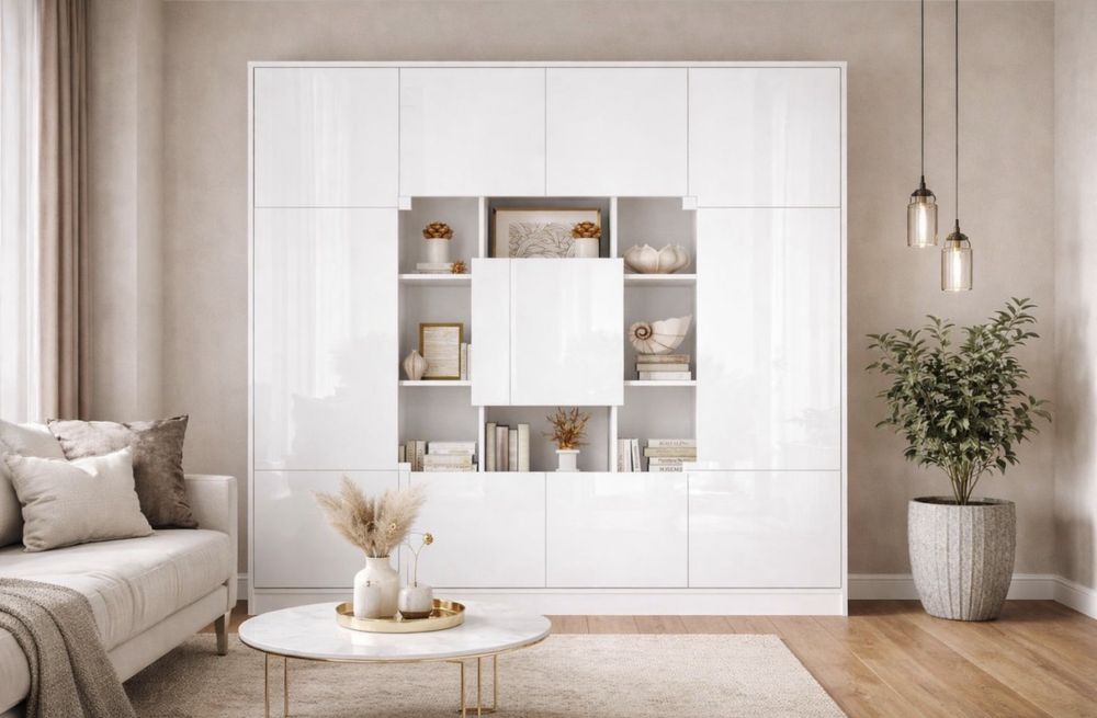 Biblioteca cu fronturi alb lucios 177/40/181 inaltime