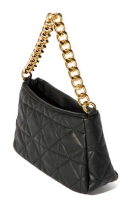 Стилна черна ватирана чанта със златиста дръжка тип едър синджир