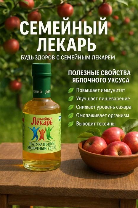Яблочный уксус [ Оригинал ] для употребления натощак. Семейный Лекарь