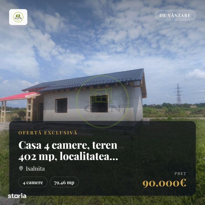 Casa 4 camere, teren 402 mp, localitatea Isalnita.