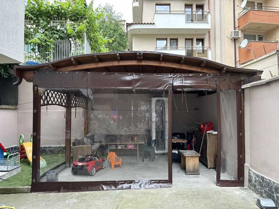 Ветроупорни завеси PVC винил кристал тенти сенници перголи чупещо рамо